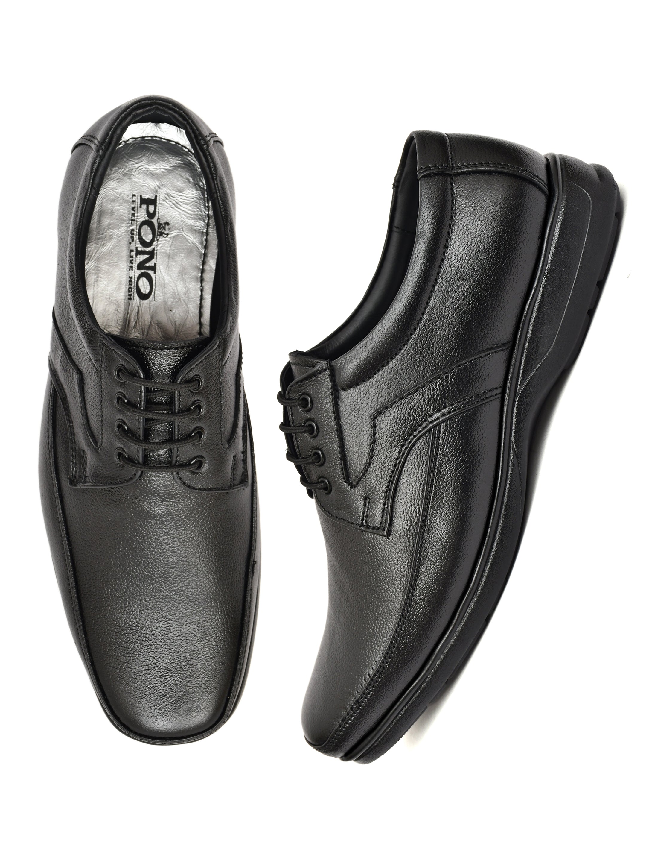 Men's Black Pebbled Leather Moc-Toe Derby Lace-Up Comfort Formal Shoes | Office & Daily Wear