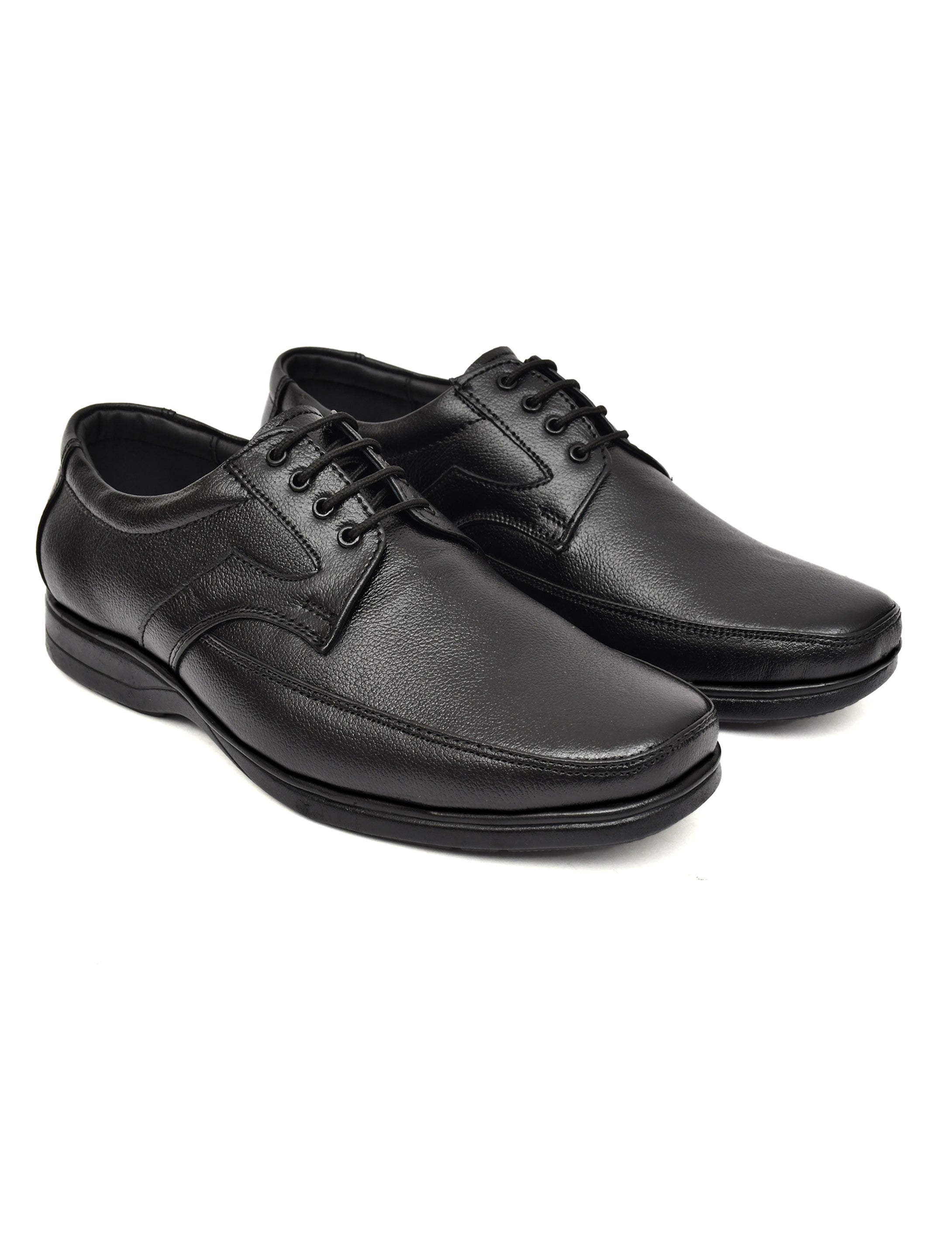 Men's Black Pebbled Leather Moc-Toe Derby Lace-Up Comfort Formal Shoes | Office & Daily Wear