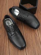 Men's Black Pebbled Leather Moc-Toe Derby Lace-Up Comfort Formal Shoes | Office & Daily Wear