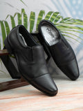Men's Black Pebbled Leather Cap-Toe Slip-On Formal Shoes | Elegant Office & Wedding Wear