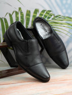Men's Black Pebbled Leather Cap-Toe Slip-On Formal Shoes | Elegant Office & Wedding Wear