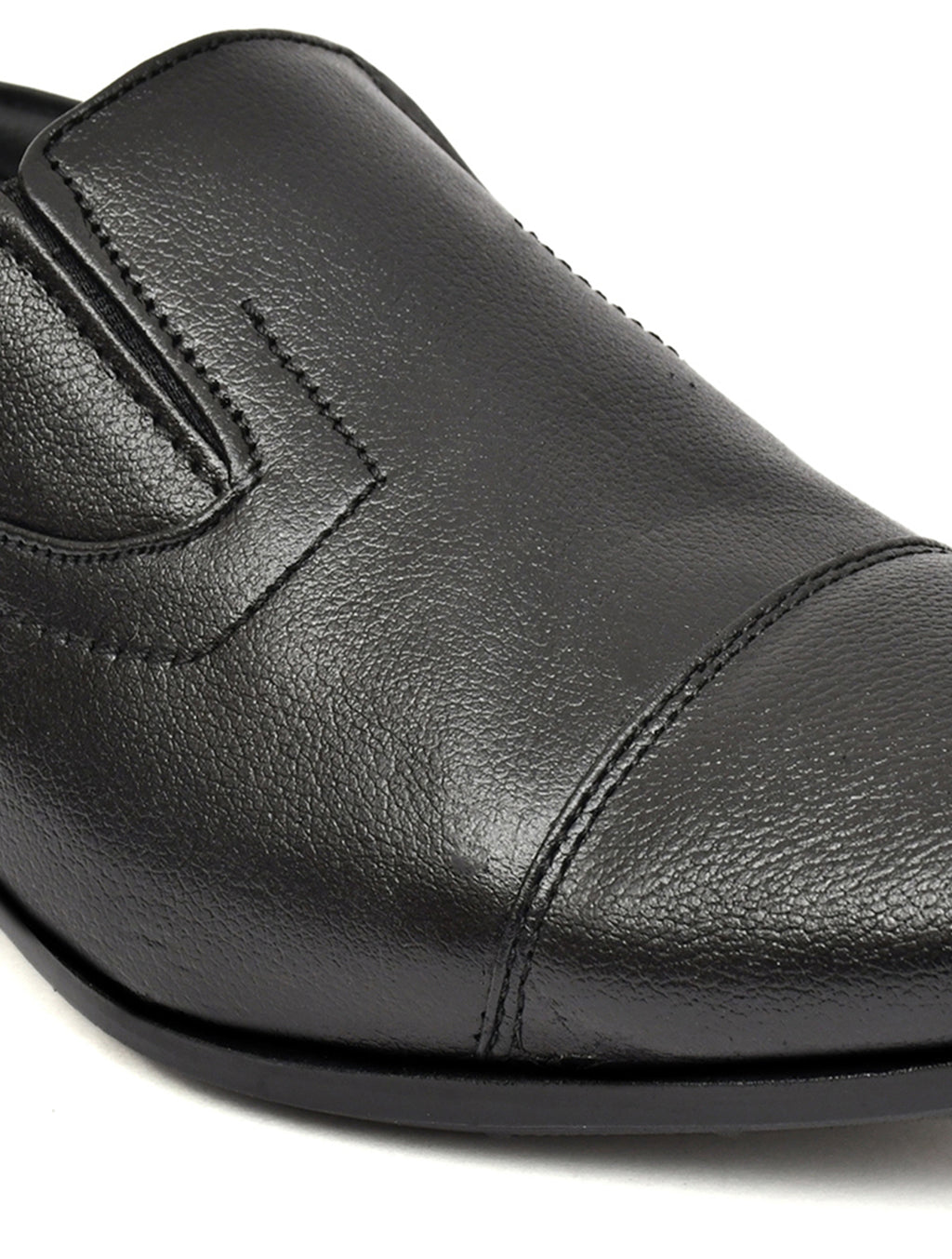 Men's Black Pebbled Leather Cap-Toe Slip-On Formal Shoes | Elegant Office & Wedding Wear