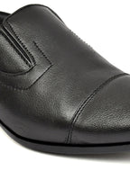 Men's Black Pebbled Leather Cap-Toe Slip-On Formal Shoes | Elegant Office & Wedding Wear