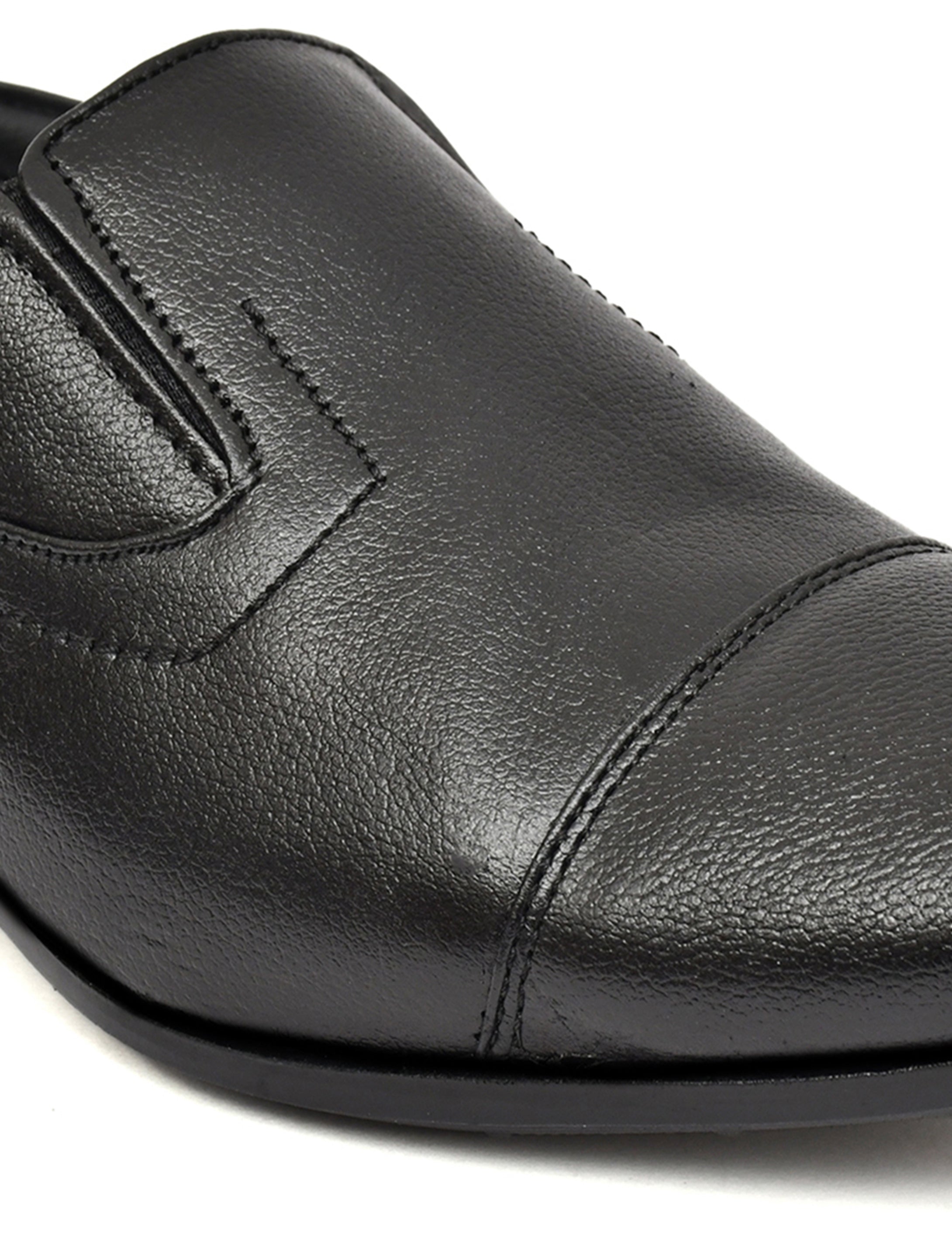 Men's Black Pebbled Leather Cap-Toe Slip-On Formal Shoes | Elegant Office & Wedding Wear