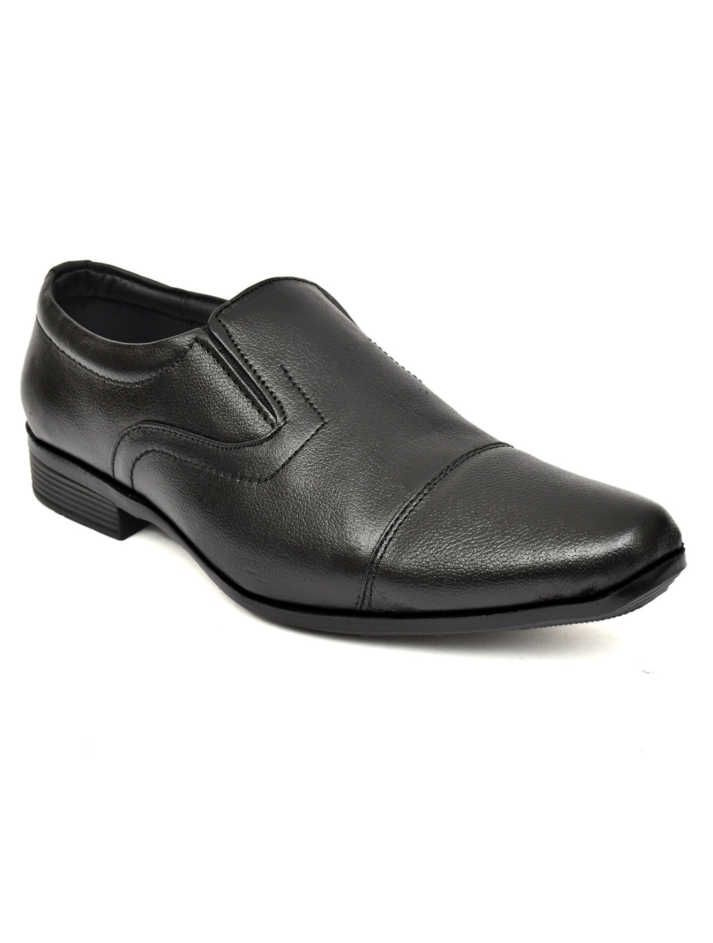 Men's Black Pebbled Leather Cap-Toe Slip-On Formal Shoes | Elegant Office & Wedding Wear