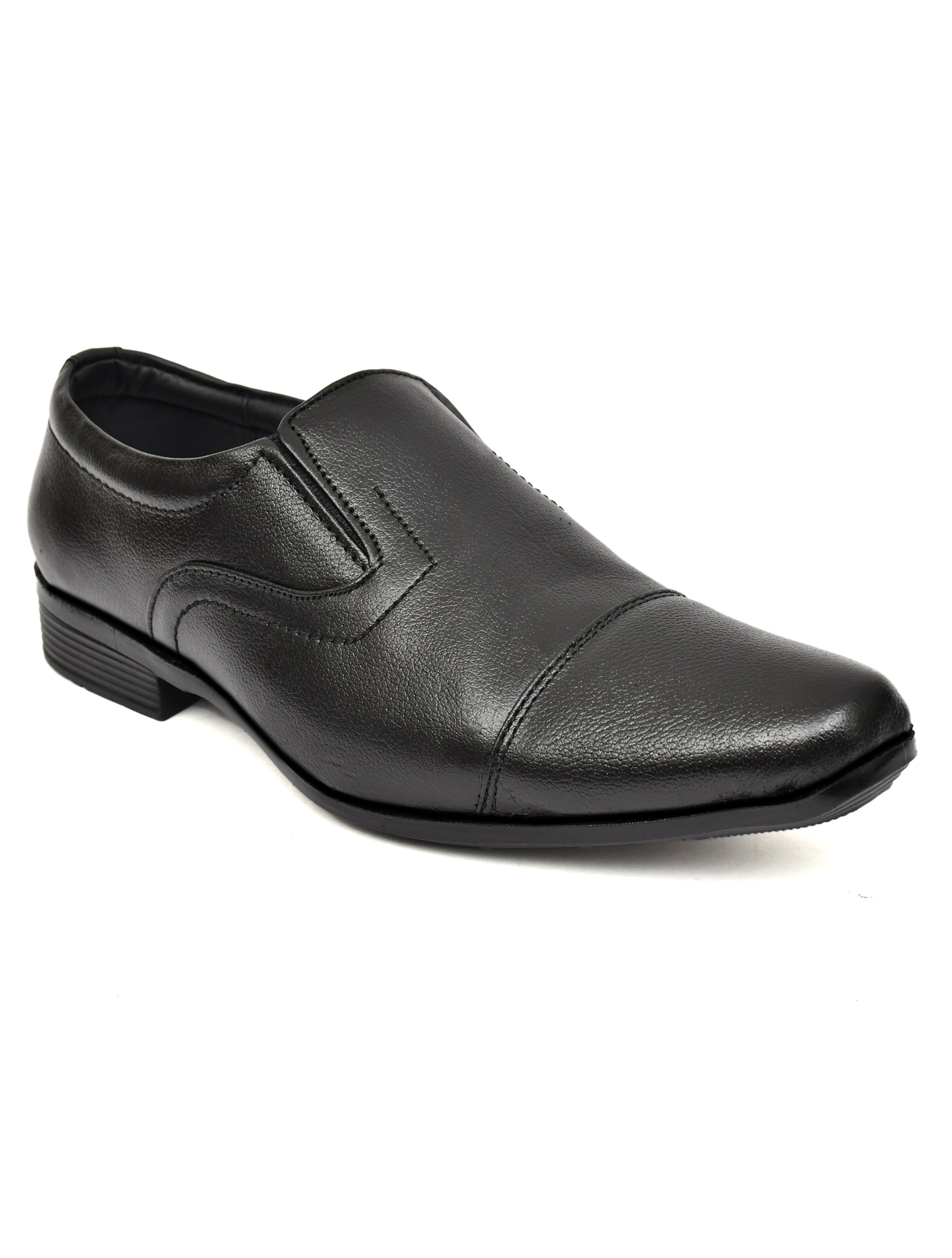 Men's Black Pebbled Leather Cap-Toe Slip-On Formal Shoes | Elegant Office & Wedding Wear