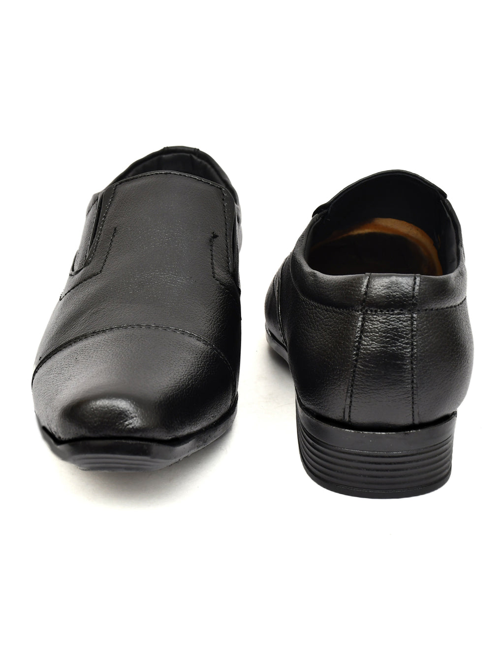 Men's Black Pebbled Leather Cap-Toe Slip-On Formal Shoes | Elegant Office & Wedding Wear