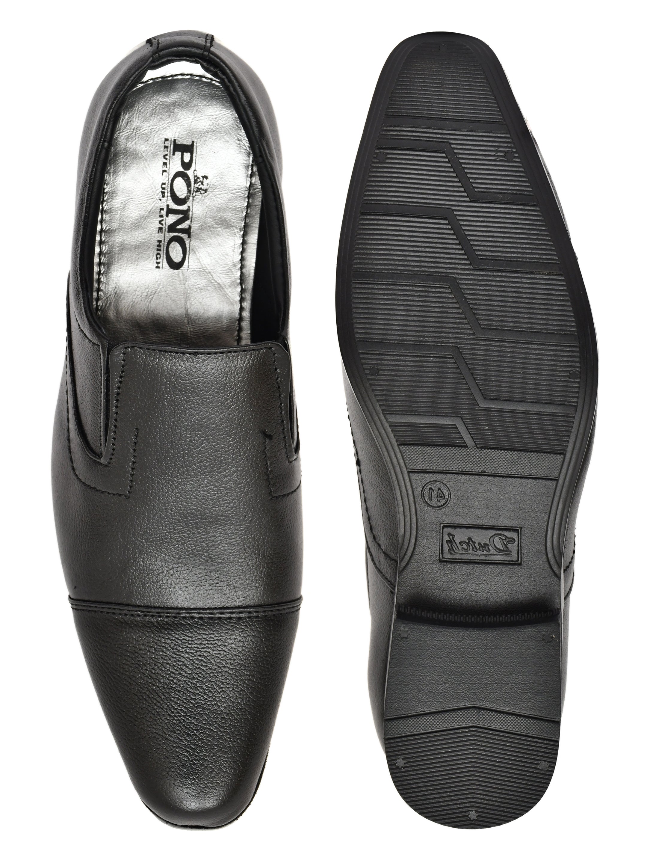 Men's Black Pebbled Leather Cap-Toe Slip-On Formal Shoes | Elegant Office & Wedding Wear