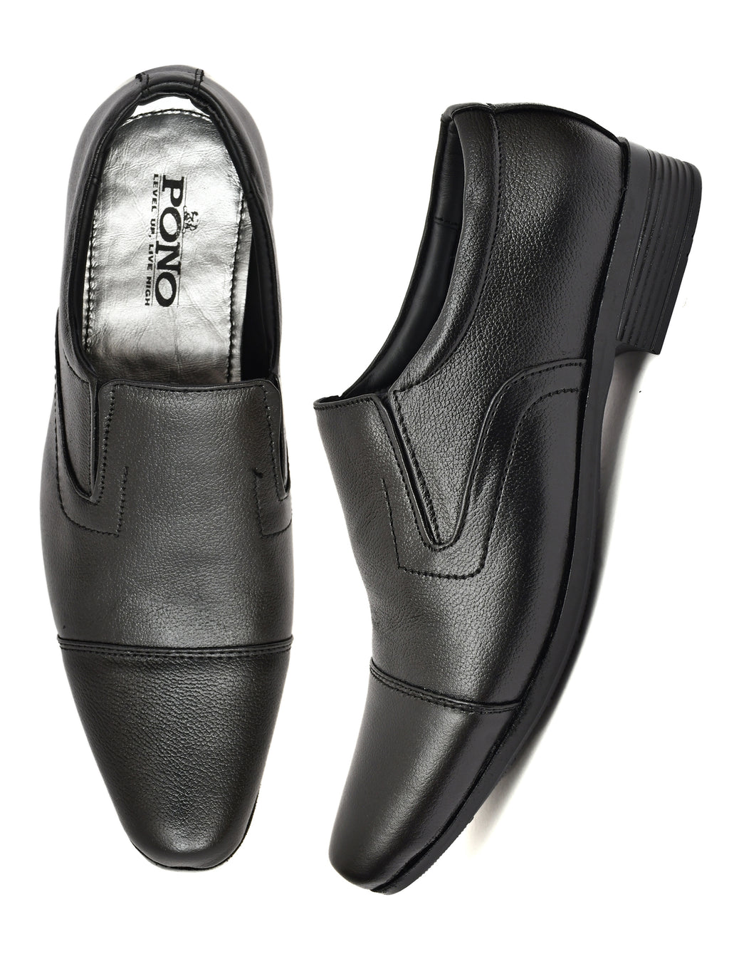 Men's Black Pebbled Leather Cap-Toe Slip-On Formal Shoes | Elegant Office & Wedding Wear