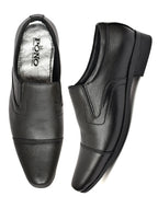 Men's Black Pebbled Leather Cap-Toe Slip-On Formal Shoes | Elegant Office & Wedding Wear
