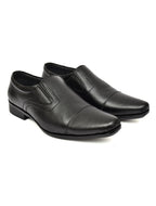 Men's Black Pebbled Leather Cap-Toe Slip-On Formal Shoes | Elegant Office & Wedding Wear