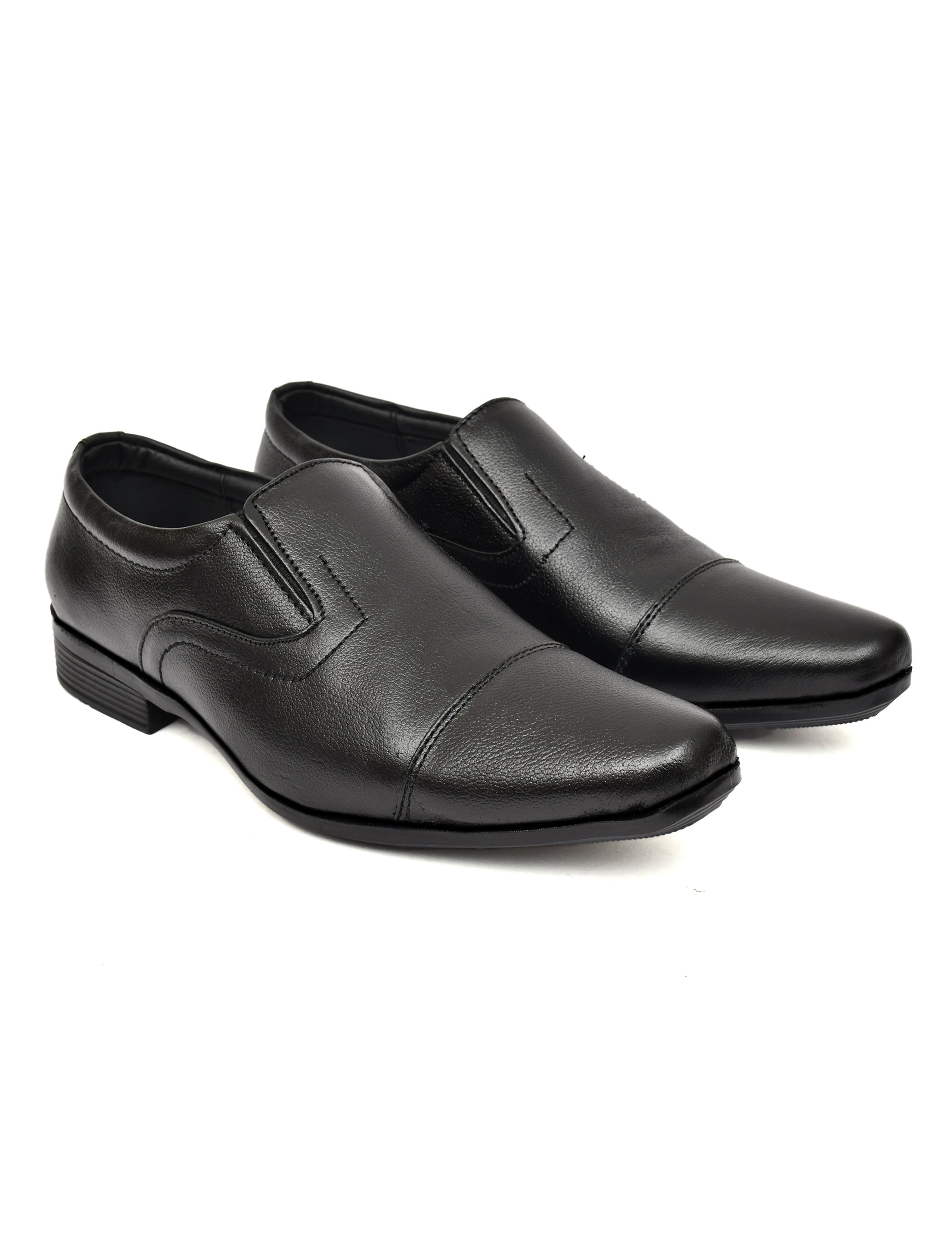 Men's Black Pebbled Leather Cap-Toe Slip-On Formal Shoes | Elegant Office & Wedding Wear