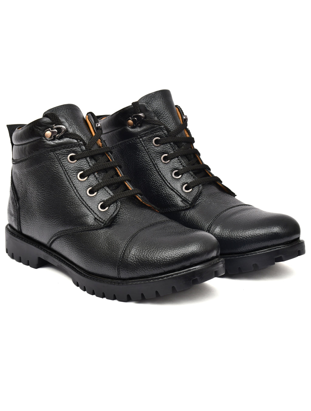 Premium Black Genuine Leather Ankle Boots for Men | Lace-Up Casual & Outdoor Boots