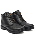 Premium Black Genuine Leather Ankle Boots for Men | Lace-Up Casual & Outdoor Boots