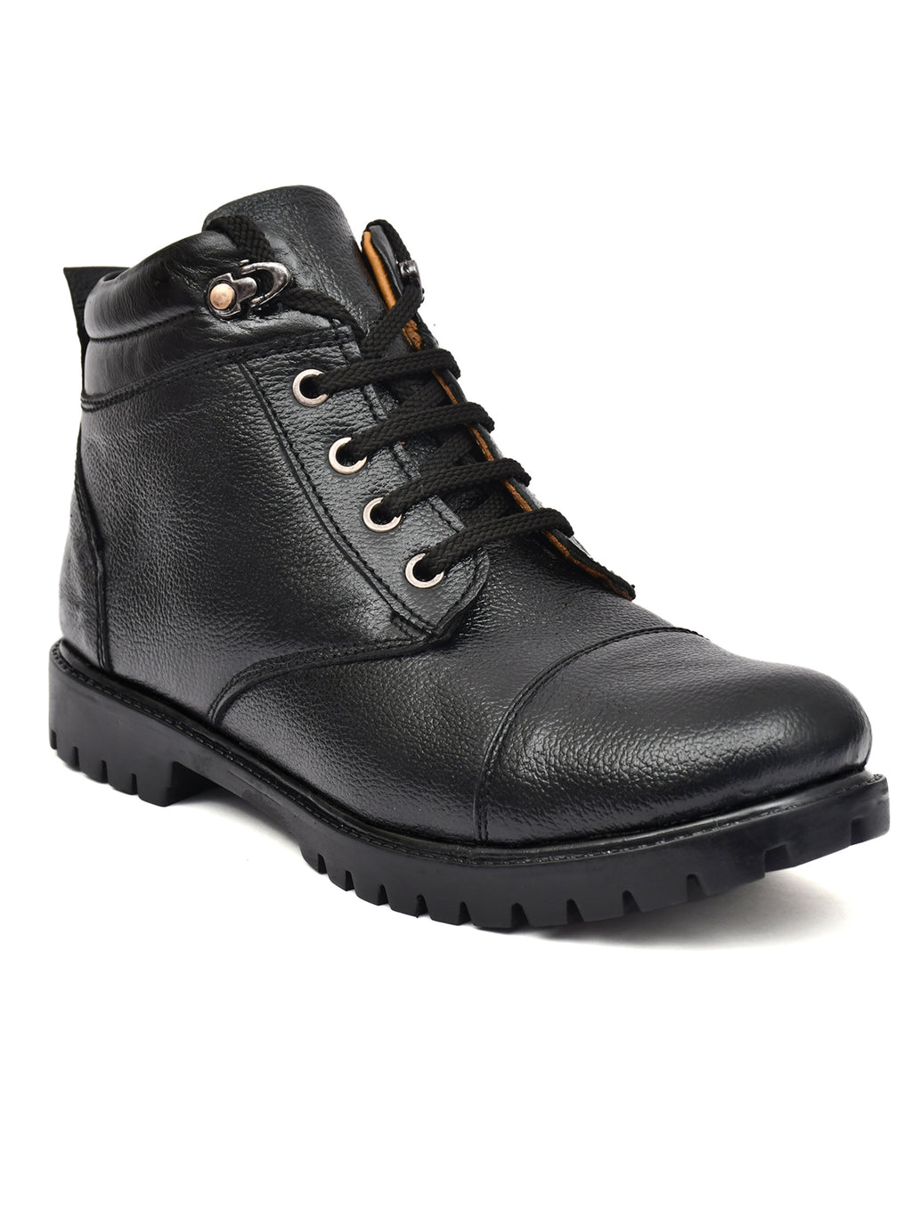 Premium Black Genuine Leather Ankle Boots for Men | Lace-Up Casual & Outdoor Boots