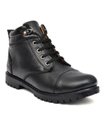 Premium Black Genuine Leather Ankle Boots for Men | Lace-Up Casual & Outdoor Boots
