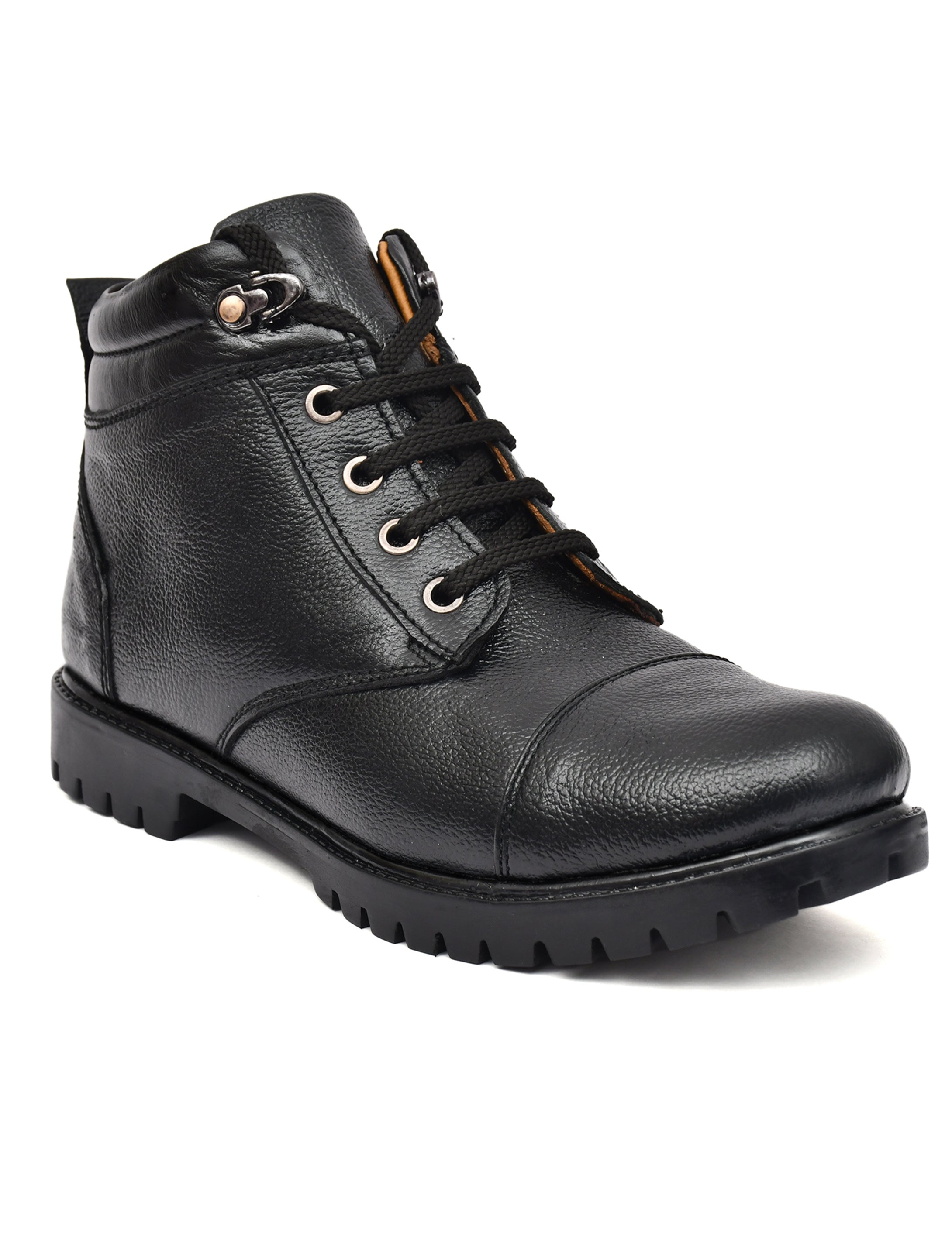 Premium Black Genuine Leather Ankle Boots for Men | Lace-Up Casual & Outdoor Boots