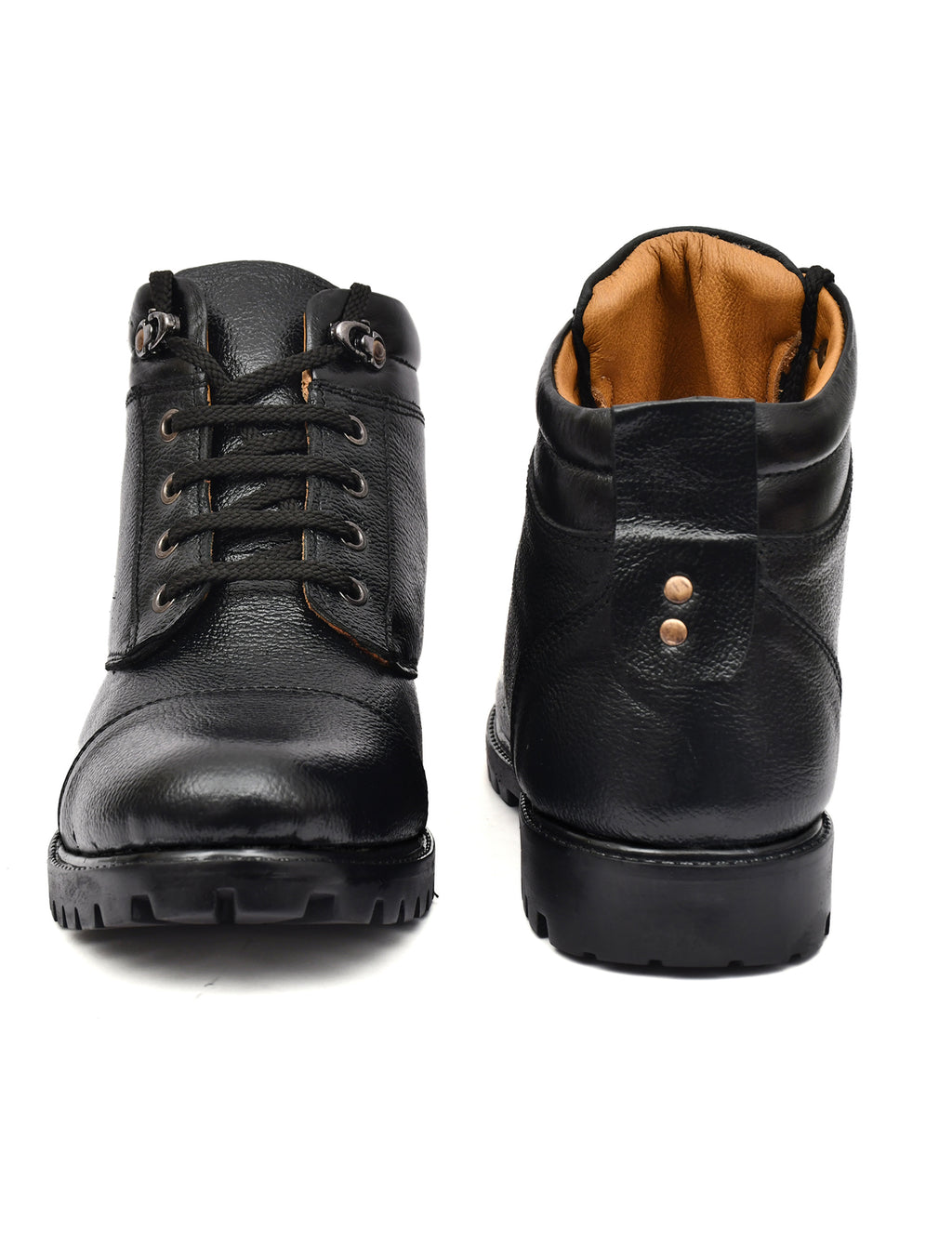 Premium Black Genuine Leather Ankle Boots for Men | Lace-Up Casual & Outdoor Boots
