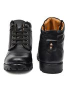 Premium Black Genuine Leather Ankle Boots for Men | Lace-Up Casual & Outdoor Boots