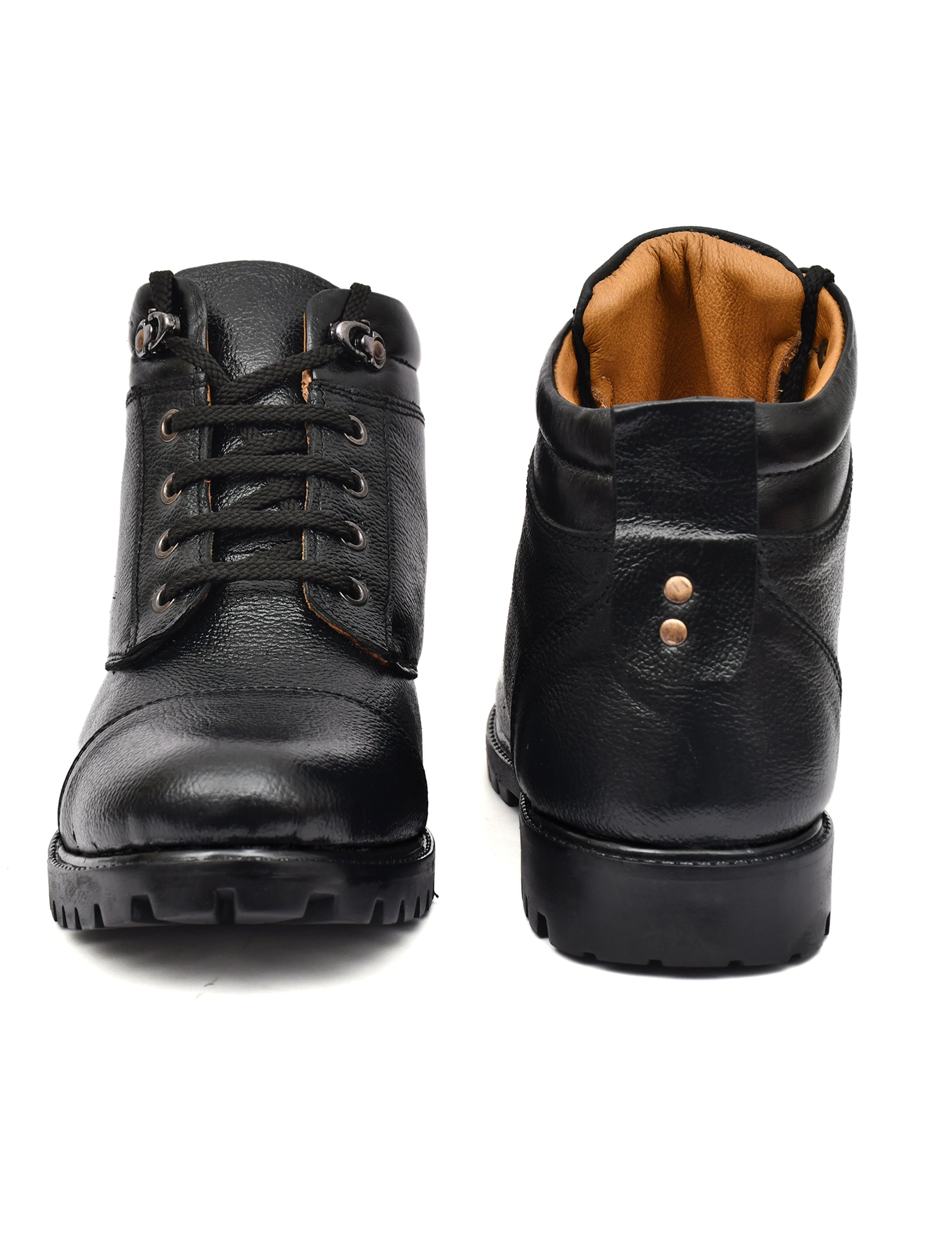 Premium Black Genuine Leather Ankle Boots for Men | Lace-Up Casual & Outdoor Boots