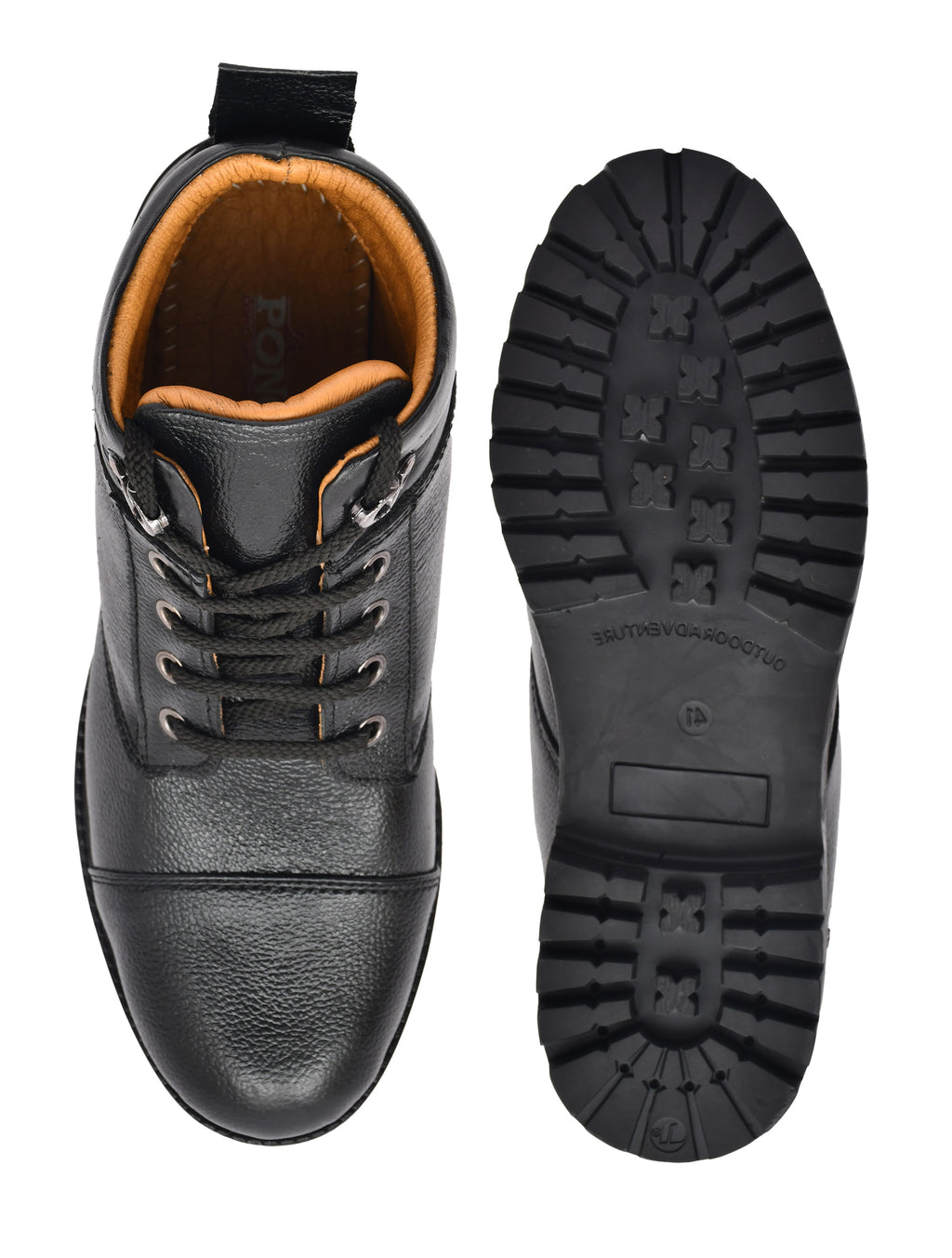 Premium Black Genuine Leather Ankle Boots for Men | Lace-Up Casual & Outdoor Boots