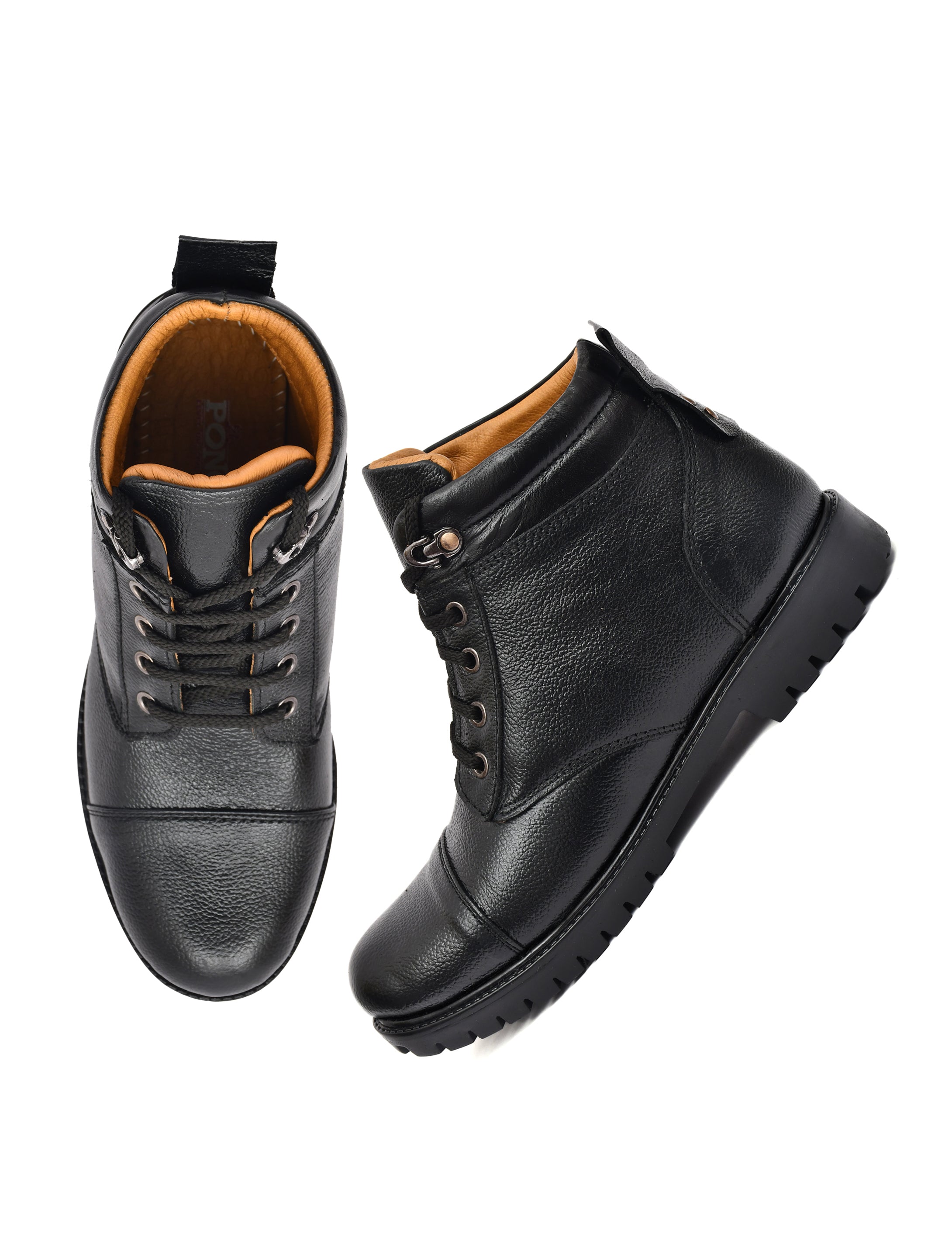 Premium Black Genuine Leather Ankle Boots for Men | Lace-Up Casual & Outdoor Boots