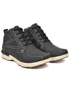 Men's Black Leather High-Top Moc-Toe Lace-Up Casual Boots | Outdoor, Travel & Street Style