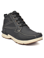 Men's Black Leather High-Top Moc-Toe Lace-Up Casual Boots | Outdoor, Travel & Street Style