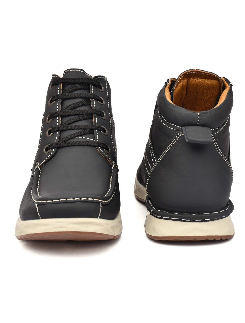 Men's Black Leather High-Top Moc-Toe Lace-Up Casual Boots | Outdoor, Travel & Street Style