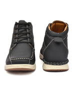 Men's Black Leather High-Top Moc-Toe Lace-Up Casual Boots | Outdoor, Travel & Street Style
