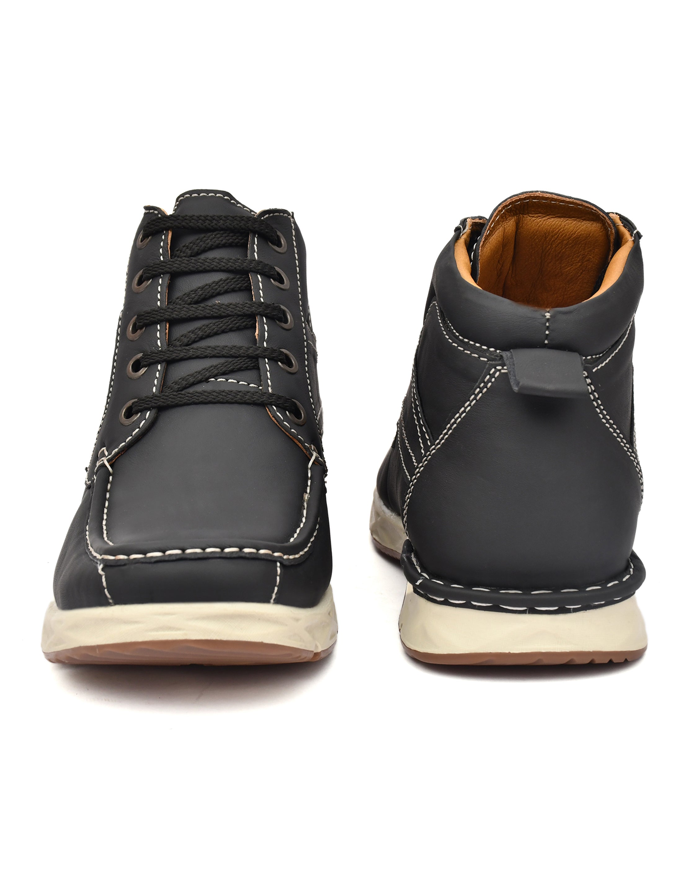 Men's Black Leather High-Top Moc-Toe Lace-Up Casual Boots | Outdoor, Travel & Street Style