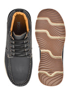 Men's Black Leather High-Top Moc-Toe Lace-Up Casual Boots | Outdoor, Travel & Street Style