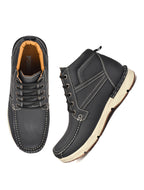 Men's Black Leather High-Top Moc-Toe Lace-Up Casual Boots | Outdoor, Travel & Street Style