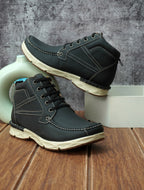 Men's Black Leather High-Top Moc-Toe Lace-Up Casual Boots | Outdoor, Travel & Street Style