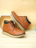 Men's Tan Pebbled Leather High-Top Lace-Up Casual Boots | Two-Tone Ankle Boots for Outdoor & Street Style