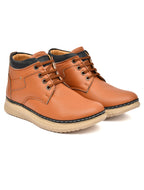 Men's Tan Pebbled Leather High-Top Lace-Up Casual Boots | Two-Tone Ankle Boots for Outdoor & Street Style