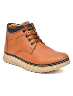 Men's Tan Pebbled Leather High-Top Lace-Up Casual Boots | Two-Tone Ankle Boots for Outdoor & Street Style
