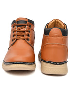 Men's Tan Pebbled Leather High-Top Lace-Up Casual Boots | Two-Tone Ankle Boots for Outdoor & Street Style