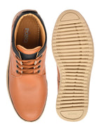 Men's Tan Pebbled Leather High-Top Lace-Up Casual Boots | Two-Tone Ankle Boots for Outdoor & Street Style