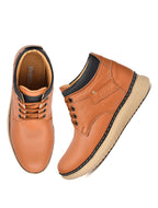 Men's Tan Pebbled Leather High-Top Lace-Up Casual Boots | Two-Tone Ankle Boots for Outdoor & Street Style
