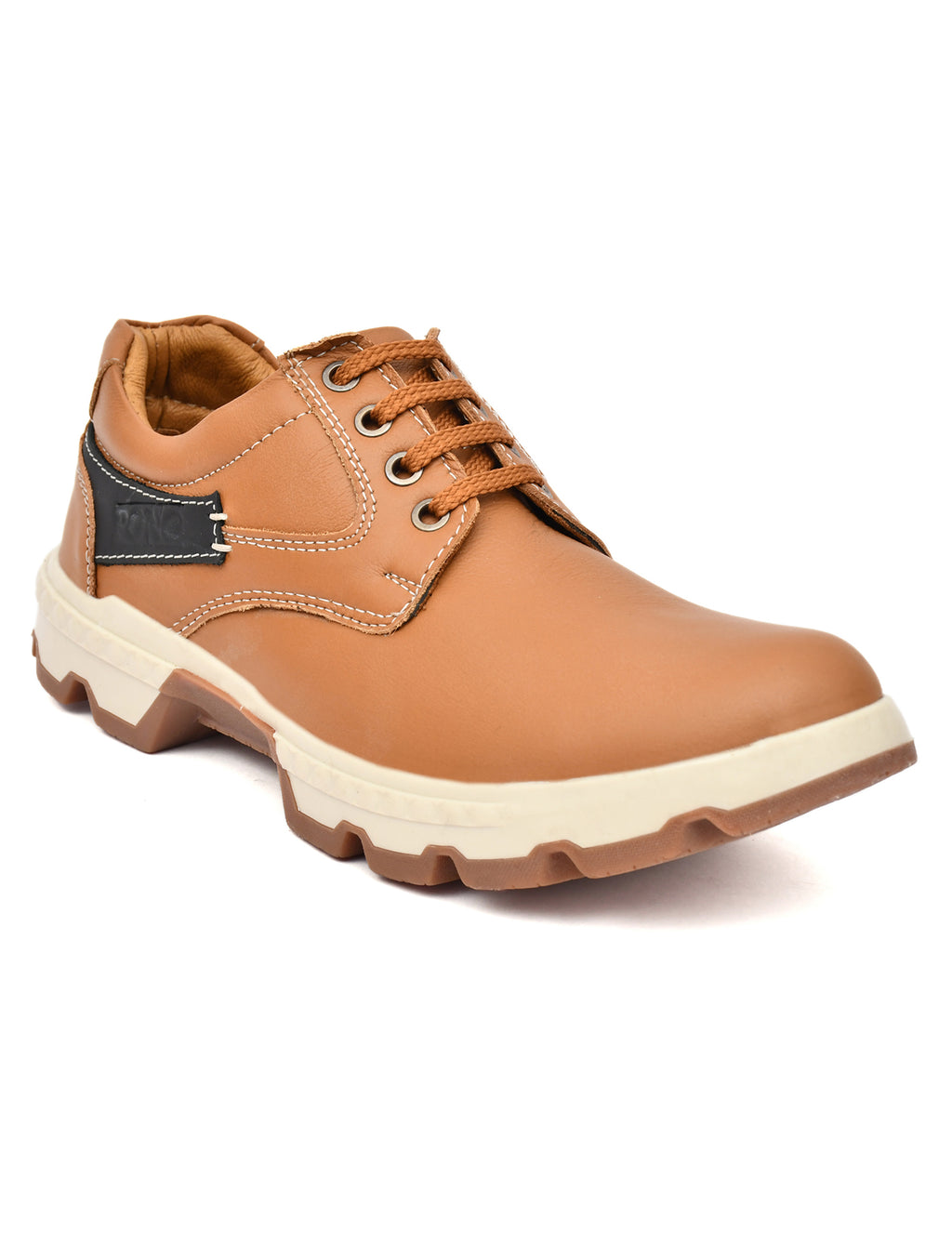 Men's Tan Leather Low-Top Lace-Up Casual Outdoor Shoes | Two-Tone Rugged Everyday Sneaker Boots