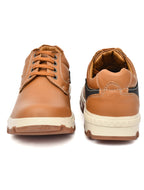 Men's Tan Leather Low-Top Lace-Up Casual Outdoor Shoes | Two-Tone Rugged Everyday Sneaker Boots