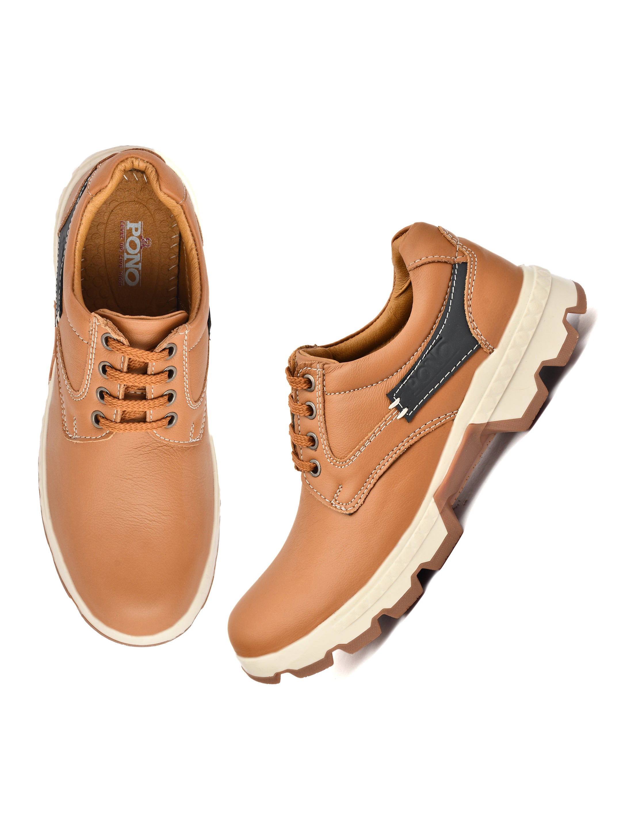 Men's Tan Leather Low-Top Lace-Up Casual Outdoor Shoes | Two-Tone Rugged Everyday Sneaker Boots