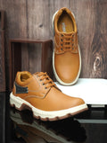 Men's Tan Leather Low-Top Lace-Up Casual Outdoor Shoes | Two-Tone Rugged Everyday Sneaker Boots