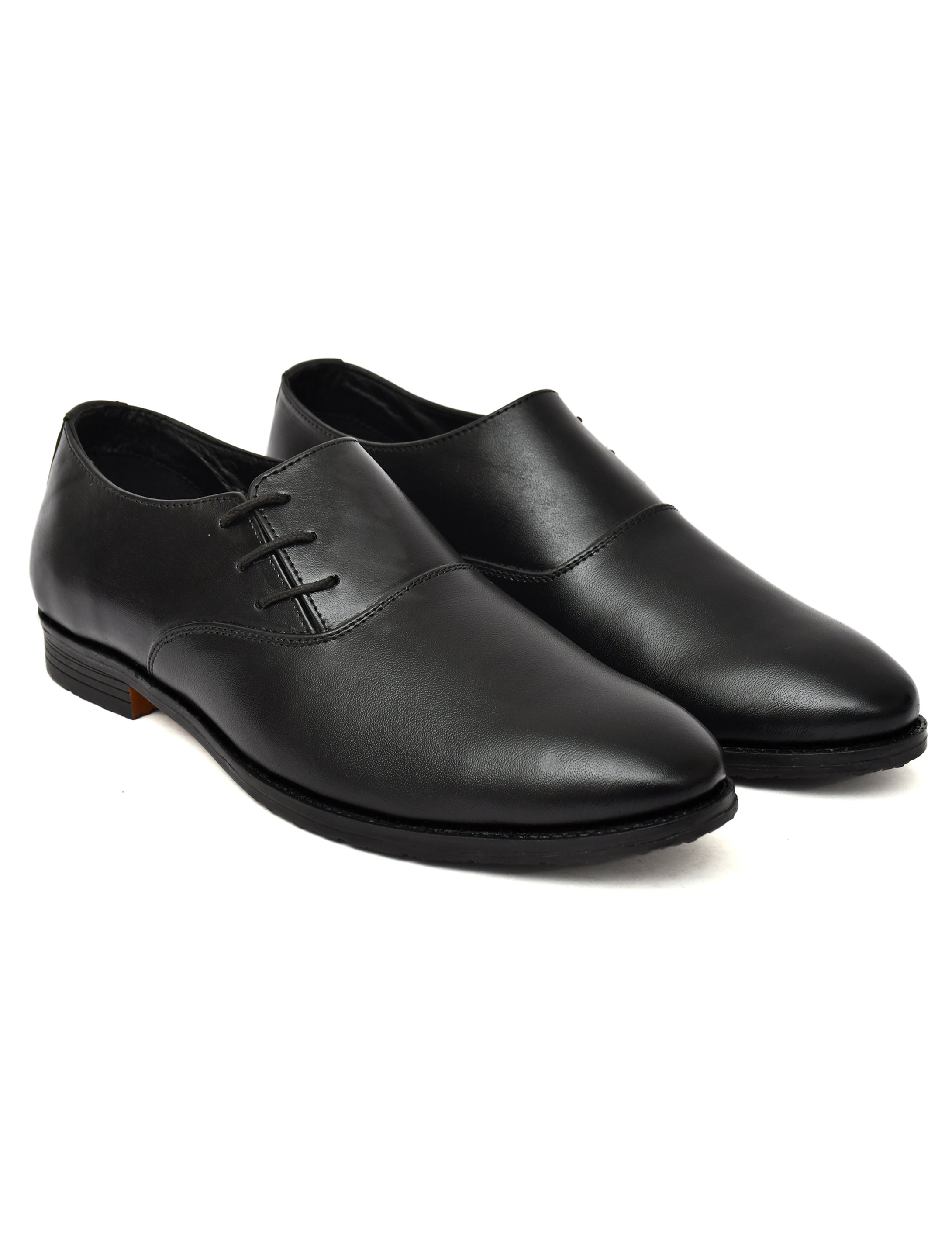 Men's Black Smooth Leather Wholecut Oxford Lace-Up Formal Shoes | Premium Minimalist Office & Wedding Wear