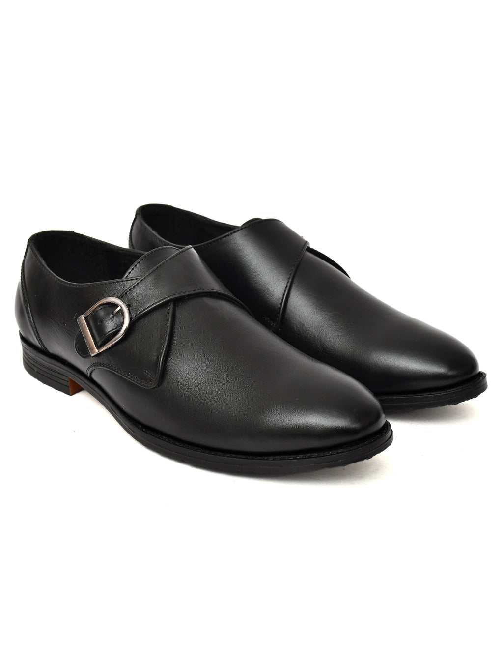 Men's Black Smooth Leather Single Monk Strap Formal Shoes | Premium Buckle Dress Shoes for Office & Wedding