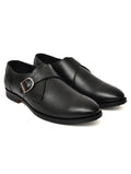 Men's Black Smooth Leather Single Monk Strap Formal Shoes | Premium Buckle Dress Shoes for Office & Wedding