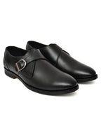 Men's Black Smooth Leather Single Monk Strap Formal Shoes | Premium Buckle Dress Shoes for Office & Wedding