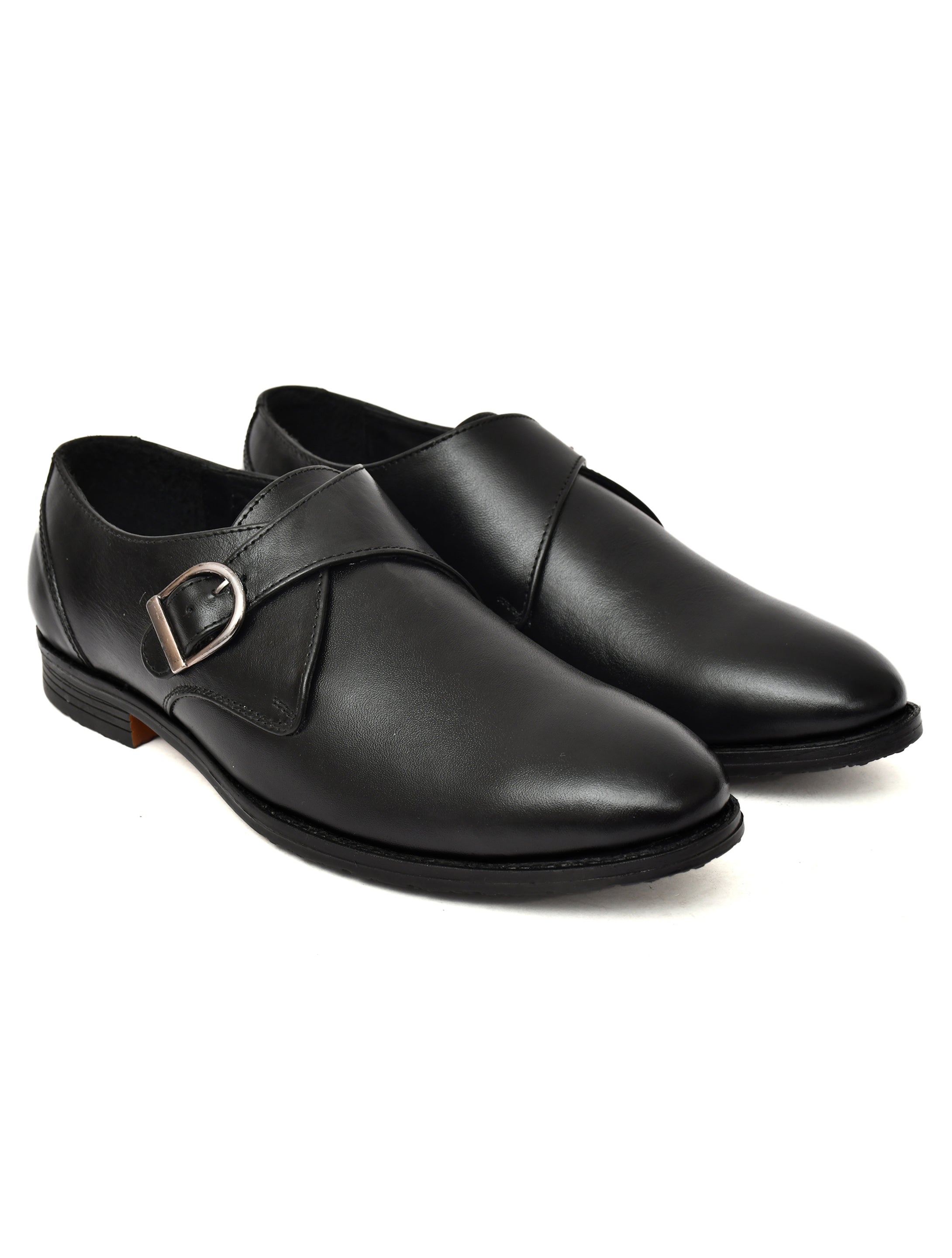 Men's Black Smooth Leather Single Monk Strap Formal Shoes | Premium Buckle Dress Shoes for Office & Wedding