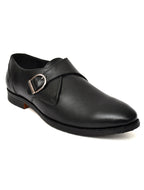 Men's Black Smooth Leather Single Monk Strap Formal Shoes | Premium Buckle Dress Shoes for Office & Wedding